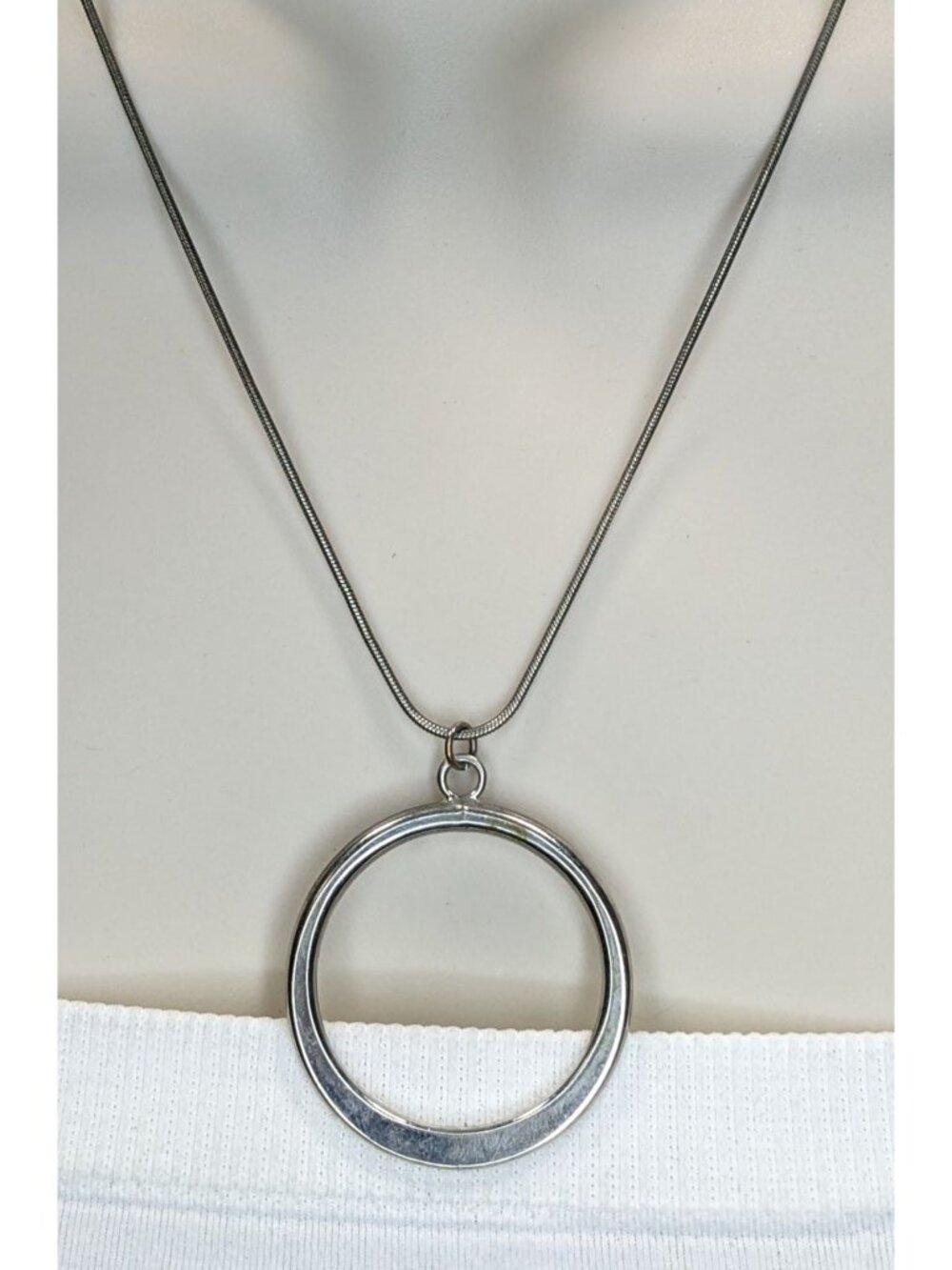 Minimalist Silver Open Circle Pendant Necklace Snake Chain Modern Geometric